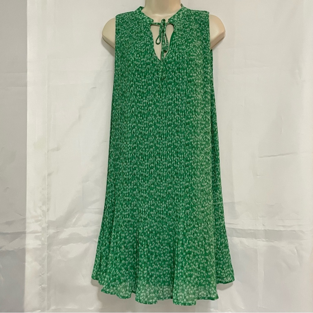 Mango Pleated Green Floral Dress